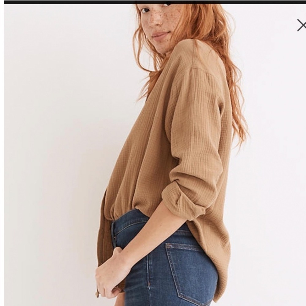 Madewell Central Shirt in Double Gauze Cotton Brown Ochre Button Down Large